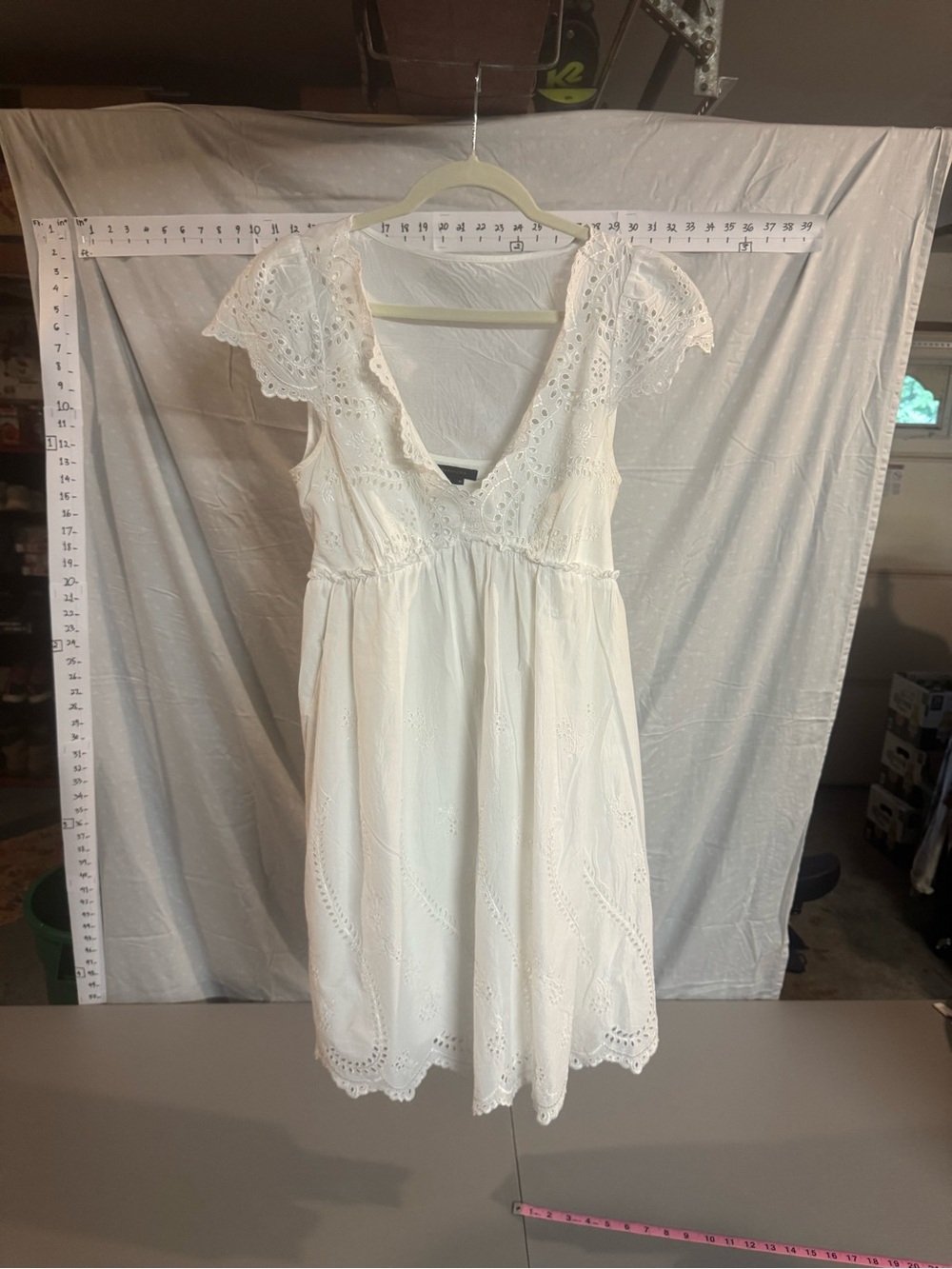 BCBGMaxAzria White Eyelet V-Neck Midi Dress
